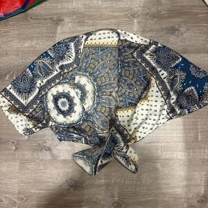 SHEIN Blue and White Paisley Blouse